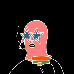 Background: black · Body: Plain Body · Eyes: Starry Eye Blu · Hand: Watergun · Mask: Peach Mask · Mouth: Lomboy Robber #1042