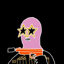Background: black · Body: Suicide Boomer · Eyes: Starry Eye Blk · Hand: Mac org · Mask: Pink Mask · Mouth: Weave Robber #1875