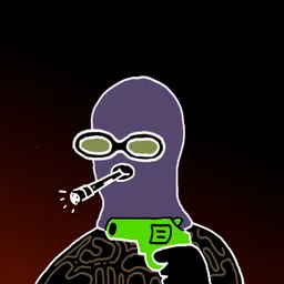 Background: dark heat · Body: Shock Proof · Eyes: Vision Enhancer Olv · Hand: Hand Gun · Mask: Purple Mask · Mouth: Flashlight Robber #2709
