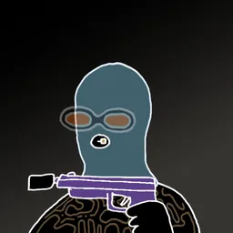 Background: dusk · Body: Shock Proof · Eyes: Vision Enhancer Org · Hand: Mac ppl · Mask: Blue Mask · Mouth: Gold Robber #4375