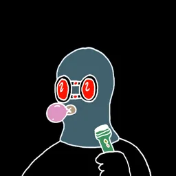 Background: black · Body: Plain Body · Eyes: Infravision Red · Hand: Flashlight · Mask: Blue Mask · Mouth: Purple Gum Robber #1112
