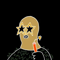 Background: black · Body: Gillie Suit · Eyes: Starry Eye Blk · Hand: Dynamite · Mask: Yellow Mask · Mouth: Doubt Robber #1667
