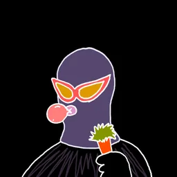 Background: black · Body: Anti Slip · Eyes: Bat Eye Red · Hand: Carrot · Mask: Purple Mask · Mouth: Pink Gum Robber #2847