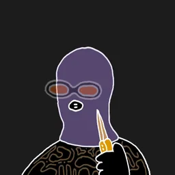 Background: gray · Body: Shock Proof · Eyes: Vision Enhancer Org · Hand: Flint · Mask: Purple Mask · Mouth: Serious Robber #2917