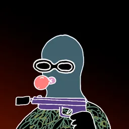 Background: dark heat · Body: Real Tree · Eyes: Vision Enhancer Blk · Hand: Mac ppl · Mask: Blue Mask · Mouth: Pink Gum Robber #487