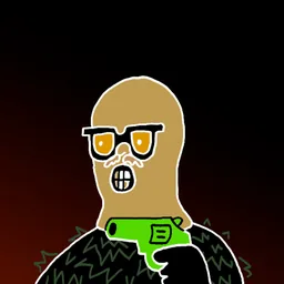 Background: dark heat · Body: Gillie Suit · Eyes: Mustache Combo Blk · Hand: Hand Gun · Mask: Yellow Mask · Mouth: Grills Robber #2500