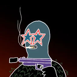 Background: dark heat · Body: Gillie Suit · Eyes: Starry Eye Blu · Hand: Mac ppl · Mask: Blue Mask · Mouth: Chronic Smoke Robber #2986