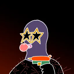 Background: dark heat · Body: Sensory Thorns · Eyes: Starry Eye Blk · Hand: Watergun · Mask: Purple Mask · Mouth: Pink Gum Robber #2292