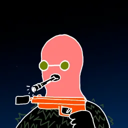 Background: dawn · Body: Gillie Suit · Eyes: Spec Olv · Hand: Mac org · Mask: Peach Mask · Mouth: Flashlight Robber #1528