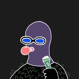 Background: gray · Body: Gillie Suit · Eyes: Vision Enhancer Blu · Hand: Flashlight · Mask: Purple Mask · Mouth: Pink Gum Robber #3195