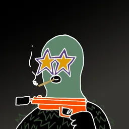 Background: dusk · Body: Gillie Suit · Eyes: Starry Eye Ylw · Hand: Mac org · Mask: Mint Mask · Mouth: Lomboy Robber #1598
